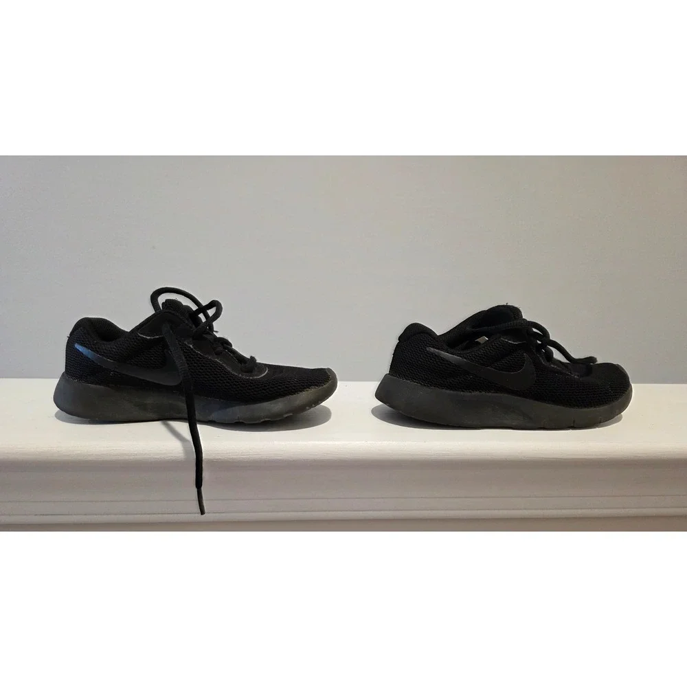 Kid's Nike Tanjun Shoes Black Black Mesh Athletic Sneakers Size 13C Low Top